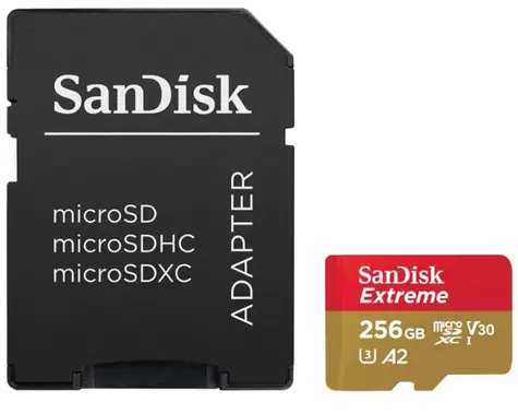 SanDisk Extreme microSDXC 256GB + adapter / Klasa 10 / UHS-I / odczyt: do 190 MB