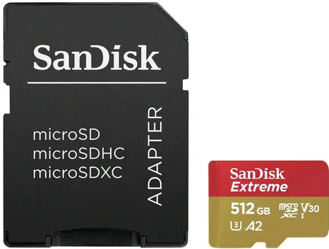 SanDisk Extreme microSDXC 512 GB + adapter / klasa 10 / UHS-I / odczyt: do 190 MB