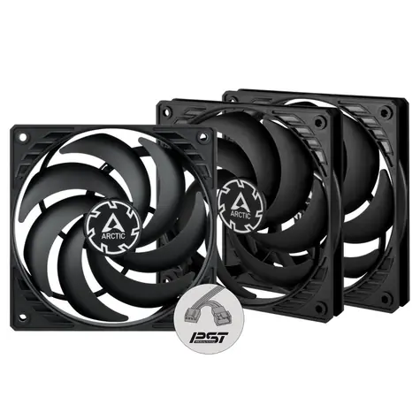 ARCTIC P12 PWM PST Slim czarny 3 szt. / 120 mm / Łożysko dynamiczne płynne / 300-2100 obr./min / 42,1 CFM / 4-pin