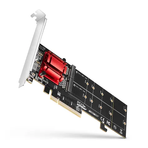 Axagon PCEM2-ND, kontroler PCIe x8 - 2x slot M.2 NVMe M-key, RAID, obsługa płyt bez bifurkacji, w zestawie. płyta długogrająca 