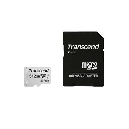 Transcend 300S microSDXC 512 GB + adapter / klasa 10 / UHS-I / U3 / V30 / R: 95MBs / W: 40MBs