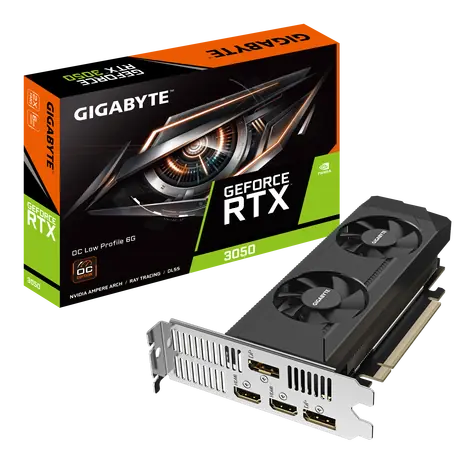 GIGABYTE GeForce RTX 3050 OC Low Profile 6 GB / 1042-1477 MHz / 6 GB D6 / 96-bit / 2x HDMI i 2x DP / 70 W