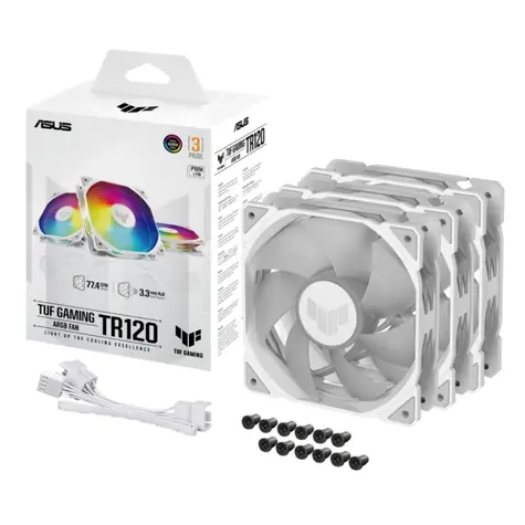 Asus TUF GAMING TR120 ARGB (3 szt.) biały / 120 mm / łożysko hydrauliczne / 2000 obr./min / 77,4 CFM / 29 dB