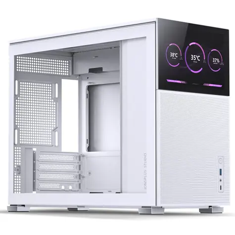 Jonsbo D31 MESH Ekran biały / Micro-ATX / 1x USB-A 3.0 / 1x USB-C 3.2 / bez źródła zasilania / wyświetlacz / strona przezroczysta