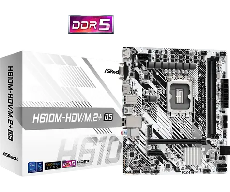 ASRock H610M-HDV/M.2+ D5 Biały / H610 / LGA 1700 / 2x DDR5 / PCIEx16 / 1x GLAN / mATX