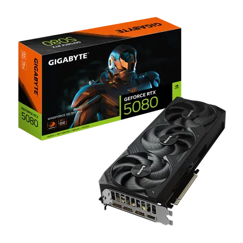 GIGABYTE GeForce RTX 5080 WINDFORCE SFF 16 GB / 2670 MHz / 16 GB GDDR7 / 256-bit / 1x HDMI + 3x DP / 850 W (16)