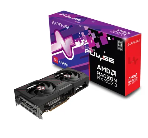 Karta graficzna Sapphire PULSE Radeon RX 9070 16 GB / 2520 MHz / 16 GB GDDR6 / 256-bit / 2x HDMI + 2x DP / 650 W (8+8)