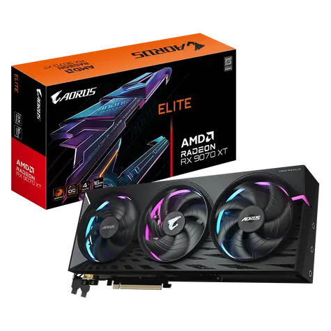Karta graficzna GIGABYTE AORUS Radeon RX 9070 XT ELITE 16 GB / 3100 MHz / 16 GB GDDR6 / 256-bit / 2x HDMI + 2x DP / 700 W (8+8+8)