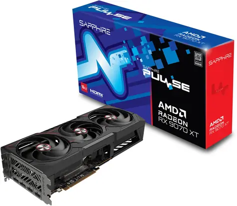 Karta graficzna Sapphire PULSE Radeon RX 9070 XT 16 GB / 2970 MHz / 16 GB GDDR6 / 256-bit / 2x HDMI + 2x DP / 750 W (8+8)