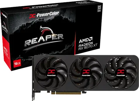 PowerColor Reaper Radeon RX 9070 16 GB / 2520 MHz / 16 GB GDDR6 / 256-bit / 1x HDMI + 3x DP / 550 W (8+8)