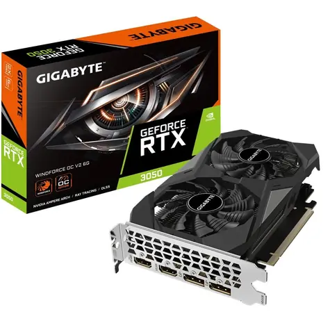 GIGABYTE GeForce RTX 3050 Windforce OC V2 6 GB / 1042-1477 MHz / 6 GB GDDR6 / 96-bit / 2x HDMI i 2x DP / 70 W