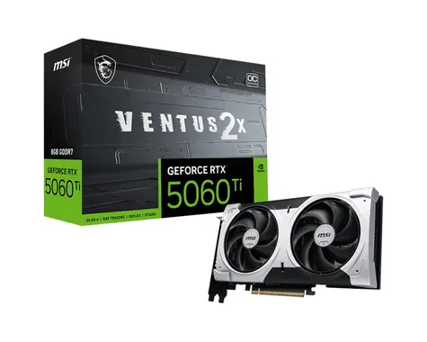 MSI VGA Nvidia GeForce RTX 5060 Ti 16G Ventus 2X OC PLUS, RTX 5060 Ti, 16 GB GDDR7, 3xDP, 1xHDMI