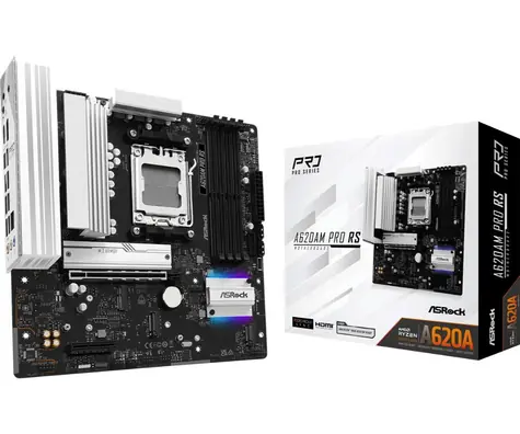 ASRock A620AM PRO RS / AMD A620A / 4xDDR5 / 2x SATA III / USB / GLAN / M.2 / sc. AM5/mATX