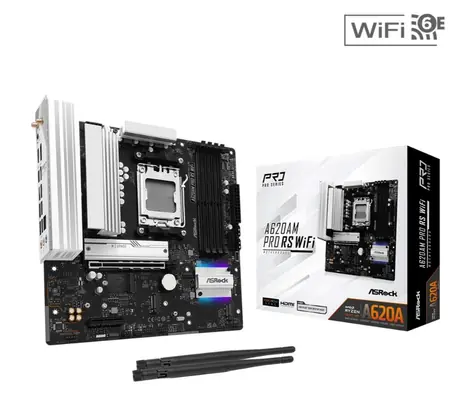ASRock A620AM PRO RS WIFI / AMD A620A / 4xDDR5 / 2x SATA III / USB / GLAN / M.2 / sc. AM5/mATX