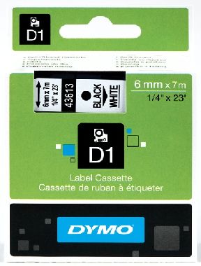Taśma Dymo 6 mm / taśma biała / czcionka czarna