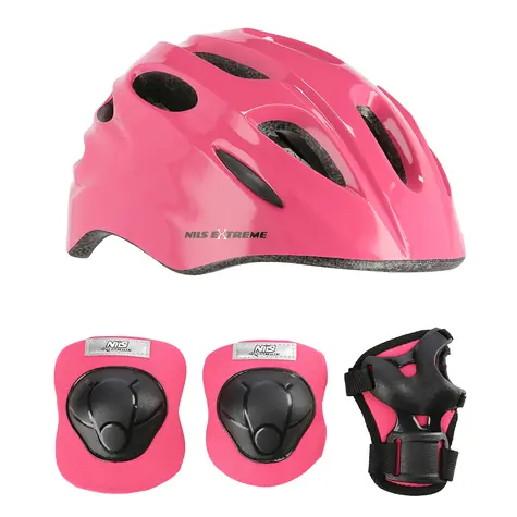 Kask NILS Extreme MTW01+H210 z ochraniaczami różowy