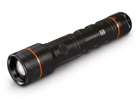Connect IT GLEAM 1000R czarna / latarka ręczna LED / 10 W / 1000 lm / akumulator 2200 mAh / USB-C / IP44 / akumulator