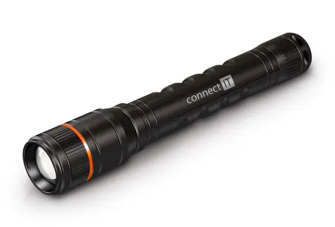 Connect IT GLEAM 300 czarna / Latarka ręczna LED / 3W / 300 lm / 2x AA / zasięg 100 m / IP44