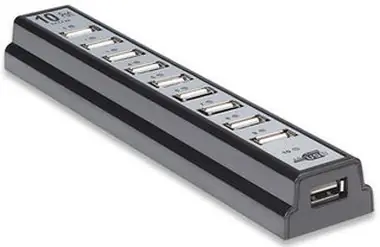 Hub USB 2.0 Manhattan / 10 portów + zasilacz / czarny