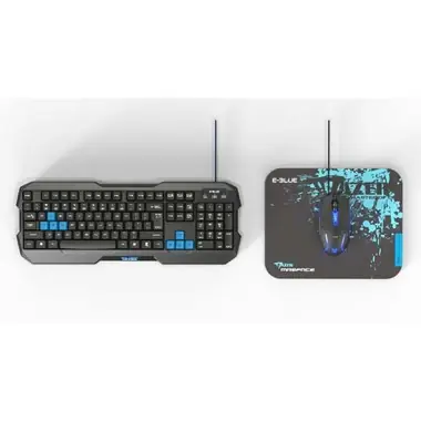 Zestaw E-BLUE Polygon / Klawiatura + mysz + podkładka / zestaw przewodowy do gier / USB / US / niebieski
