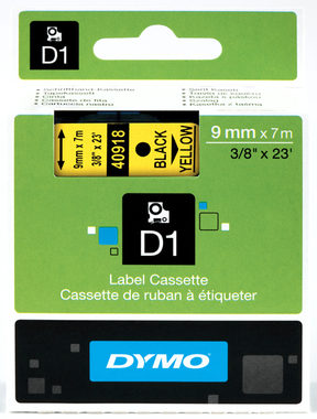 Oryginalna taśma do drukarek etykiet Dymo , Dymo, 40918, S0720730, nadruk czarny/żółte tło, 7m, 9mm, D1