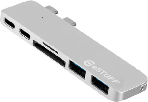 eSTUFF USB-C Slot-in Hub Pro srebrny / 2 x USB 3.0 / 1 x USB-C / 1 x Thunderbolt 3 / czytnik kart