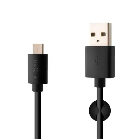 FIXED Kabel do transmisji danych i ładowania ze złączem USB-C USB 2.0 czarny / 3A / uchwyt i pasek rozwijany w zestawie