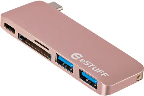eSTUFF USB-C Hub różowy / 2 x USB 3.0 + 1 x USB C + czytnik SD-MicroSD 