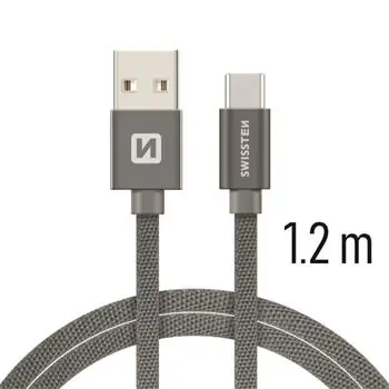 Kabel do transmisji danych Swissten TEXTILE USB - USB-C 1,2 m szary