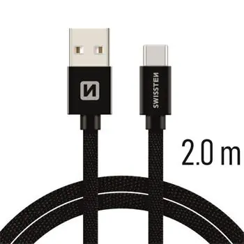 Kabel do transmisji danych Swissten TEXTILE USB - USB-C 2m czarny