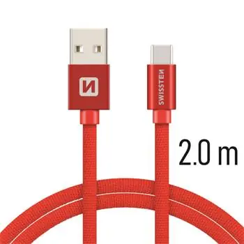 Kabel do transmisji danych Swissten TEXTILE USB - USB-C 2m czerwony