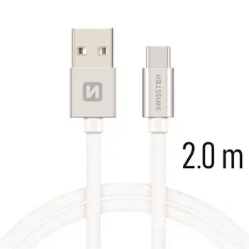 Kabel do transmisji danych Swissten TEXTILE USB - USB-C 2m srebrny