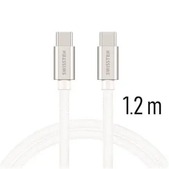 Kabel do transmisji danych Swissten TEXTILE USB-C - USB-C 1,2m srebrny
