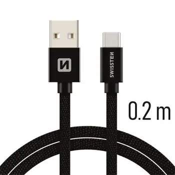 Kabel do transmisji danych Swissten TEXTILE USB - USB-C 0,2m czarny
