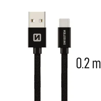 Kabel do transmisji danych Swissten TEXTILE USB - USB-C 0,2m czarny