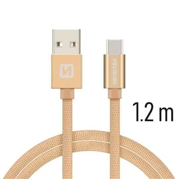 Kabel do transmisji danych Swissten TEXTILE USB - USB-C 1,2 m, złoty