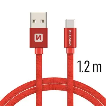 Kabel do transmisji danych Swissten TEXTILE USB - USB-C 1,2 m czerwony