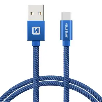 Kabel do transmisji danych Swissten TEXTILE USB - USB-C 1,2 m niebieski