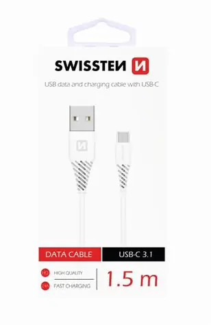 Swissten kabel do transmisji danych USB - USB-C 3.1 (7mm) biały 1,5m 