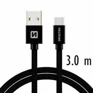 Kabel do transmisji danych Swissten TEXTILE USB - USB-C 3M czarny