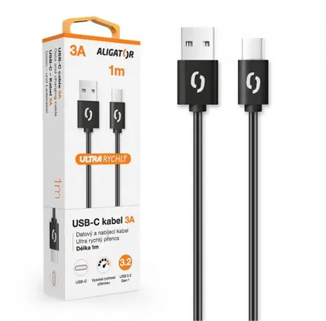 Aligator Kabel do transmisji danych POWER 3A USB-C 1m czarny