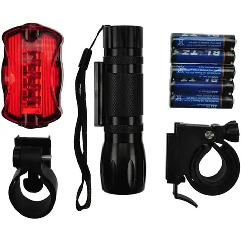 Zestaw lampek rowerowych Solight WL19 / przód 3W LED + tył 5x LED / 2x uchwyt / 5x baterie AAA