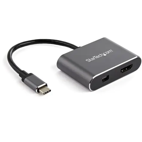 StarTech Multiport Video Adapter USB-C do HDMI 2.0 i Mini DisplayPort 1.2 srebrny / 4K 60Hz / Thunderbolt 3
