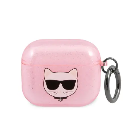 Etui Karl Lagerfeld z TPU Glitter Choupette Head do słuchawek Airpods 3 w kolorze różowym