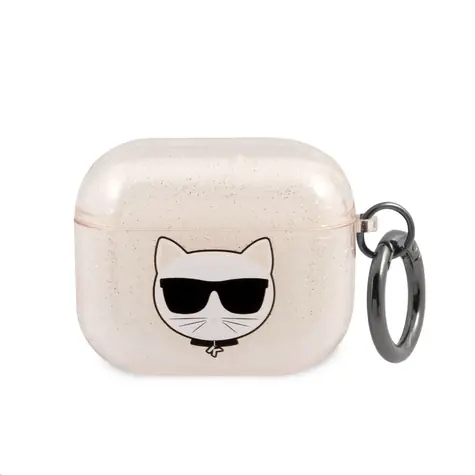 Etui Karl Lagerfeld z TPU Glitter Choupette Head do słuchawek Airpods 3 w kolorze złotym