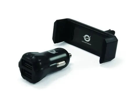 Conceptronic CUSBCAR2AKIT Kit do ładowania samochodu czarny / ładowarka (12V i 24V) 2x USB-A / uniwersalny uchwyt na telefon