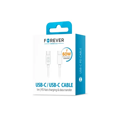 Forever Kabel do transmisji danych USB-C (M) - USB-C (M) 1m biały / 3A