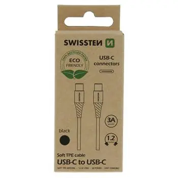 Swissten kabel do transmisji danych USB-C - USB-C 1,2m czarny (OPAKOWANIE EKO)