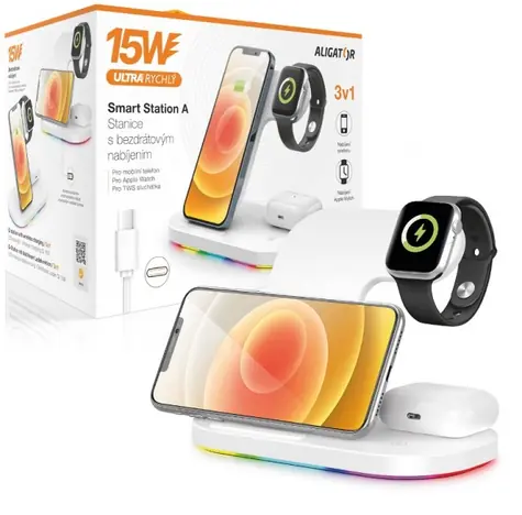 Aligator SMART Station Bezprzewodowa stacja ładująca 3w1 o mocy 15W, biała