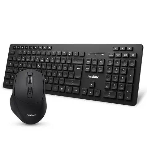 Niceboy MK10 Combo czarny / Bezprzewodowy zestaw klawiatury i myszy / Układ CZ&SK / 1600 DPI / Klucz USB 2,4 GHz